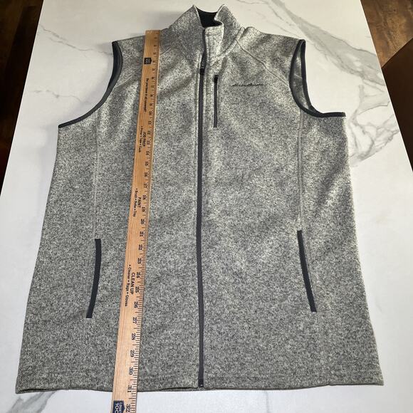 Eddie Bauer Lot of 2 Gray Blue Fleece Vest Zip Up Size TL Three Zip Pockets Logo - Picture 6 of 16